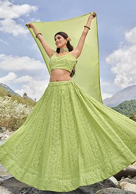 Light Green Embroidered Georgette Lehenga Set