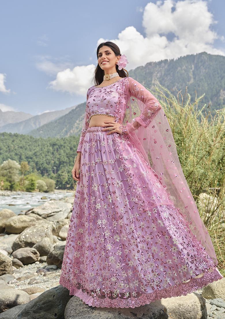 Lavender Sequin Embroidered Net Lehenga Set