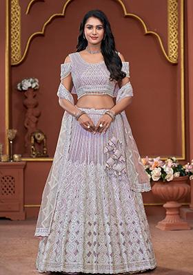 Lavender Sequin Embroidered Net Lehenga Set