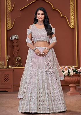 Pink Sequin Embroidered Net Lehenga Set