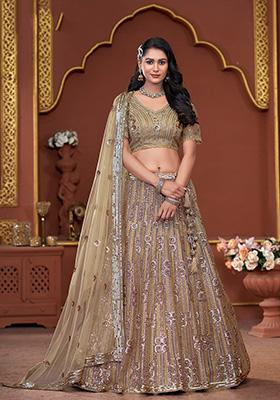 Golden Embroidered Net Lehenga Set