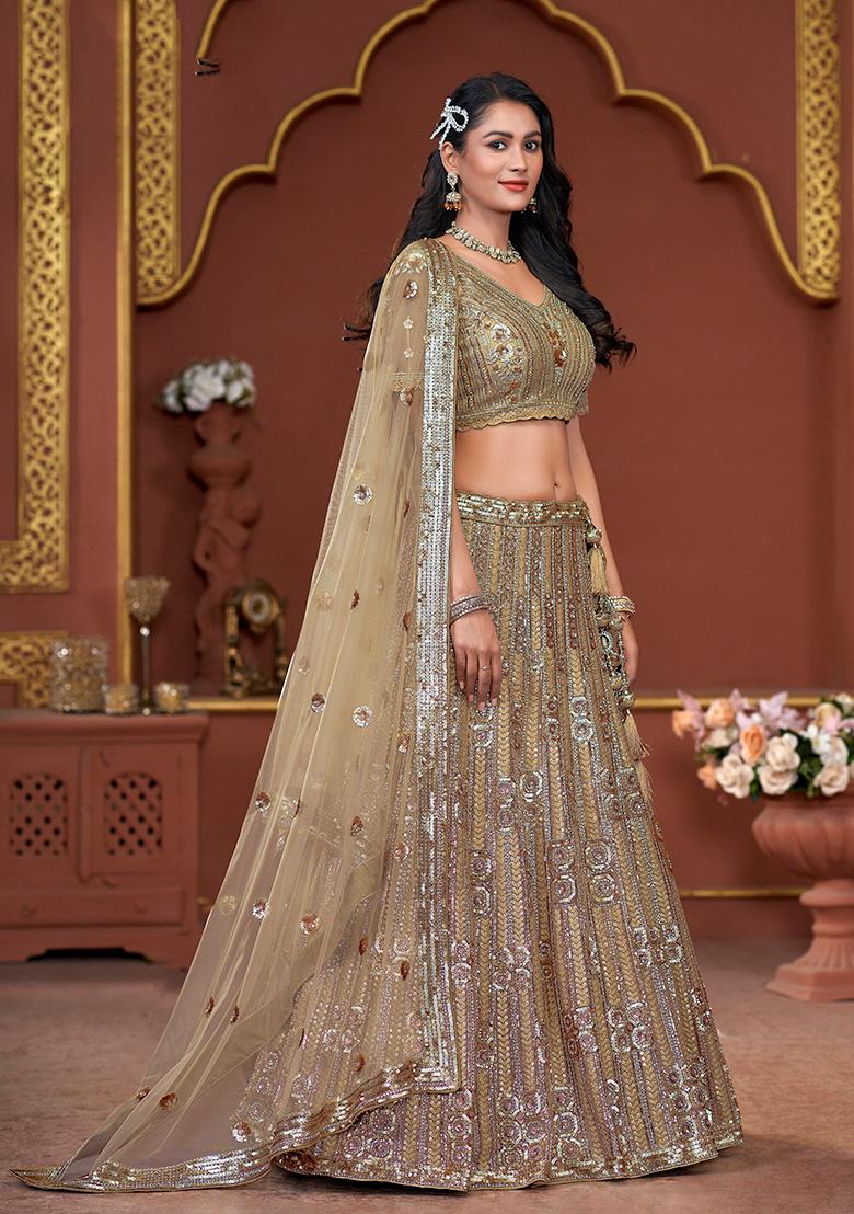 Golden Embroidered Net Lehenga Set