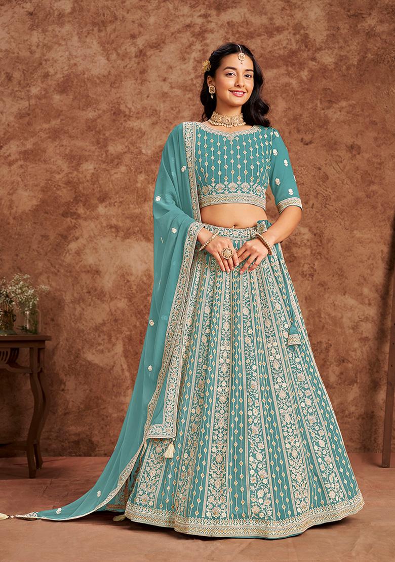 Yellow Embroidered Georgette Lehenga Set