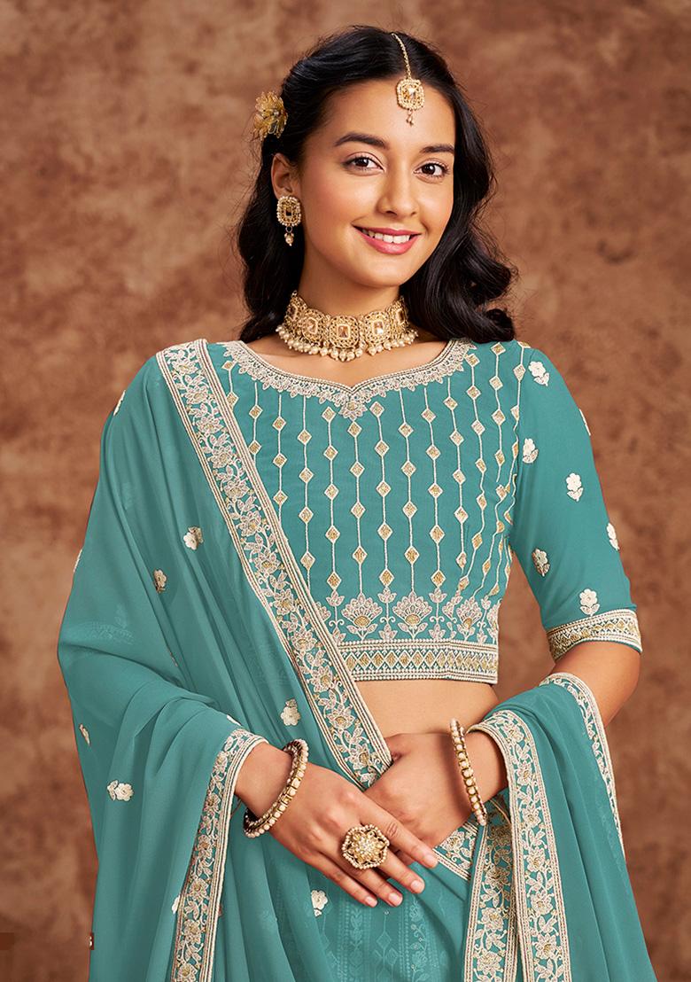 Yellow Embroidered Georgette Lehenga Set