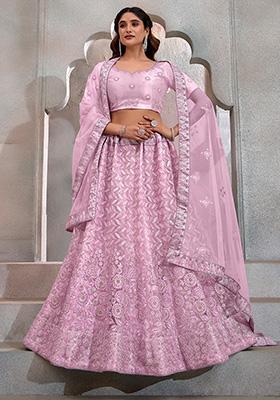 Light Lavender Embroidered Net Lehenga Set