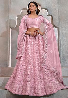 Light Pink Embroidered Net Lehenga Set
