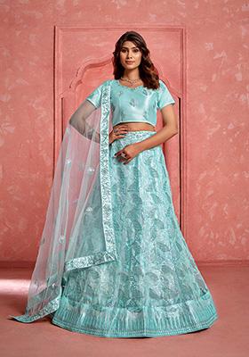 Blue Embroidered Net Lehenga Set