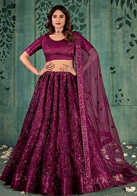 Wine Embroidered net Lehenga Set