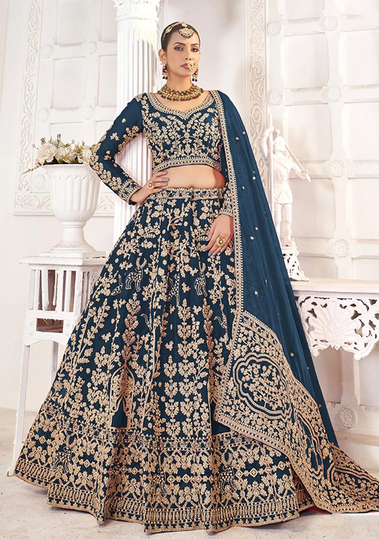 Dark Teal Embroidered Jimmy Chu Lehenga Set