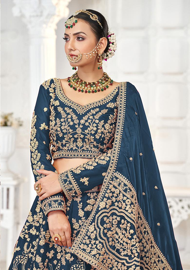 Dark Teal Embroidered Jimmy Chu Lehenga Set