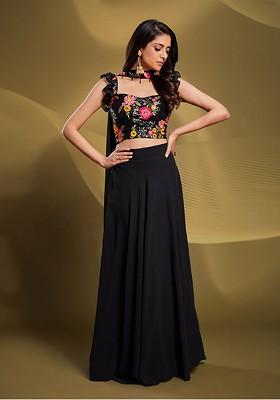 Black Embroidered Poly Blend Lehenga Set