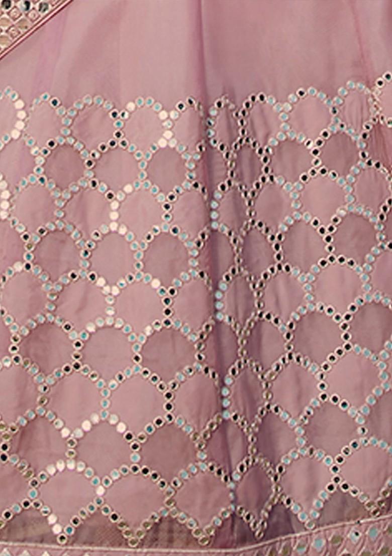 Pink Mirror Work Poly Blend Lehenga Set