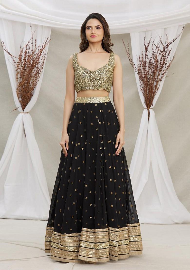 Black Embroidered Poly Blend Lehenga Set