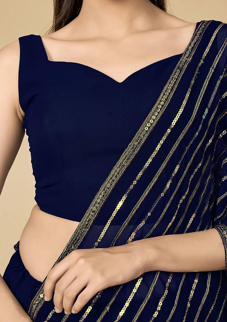 Blue Sequin Embroidered Poly Blend Lehenga Set