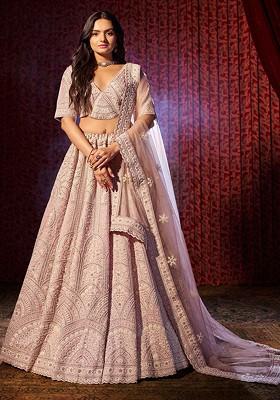 Purple Embroidered Poly Blend Lehenga Set