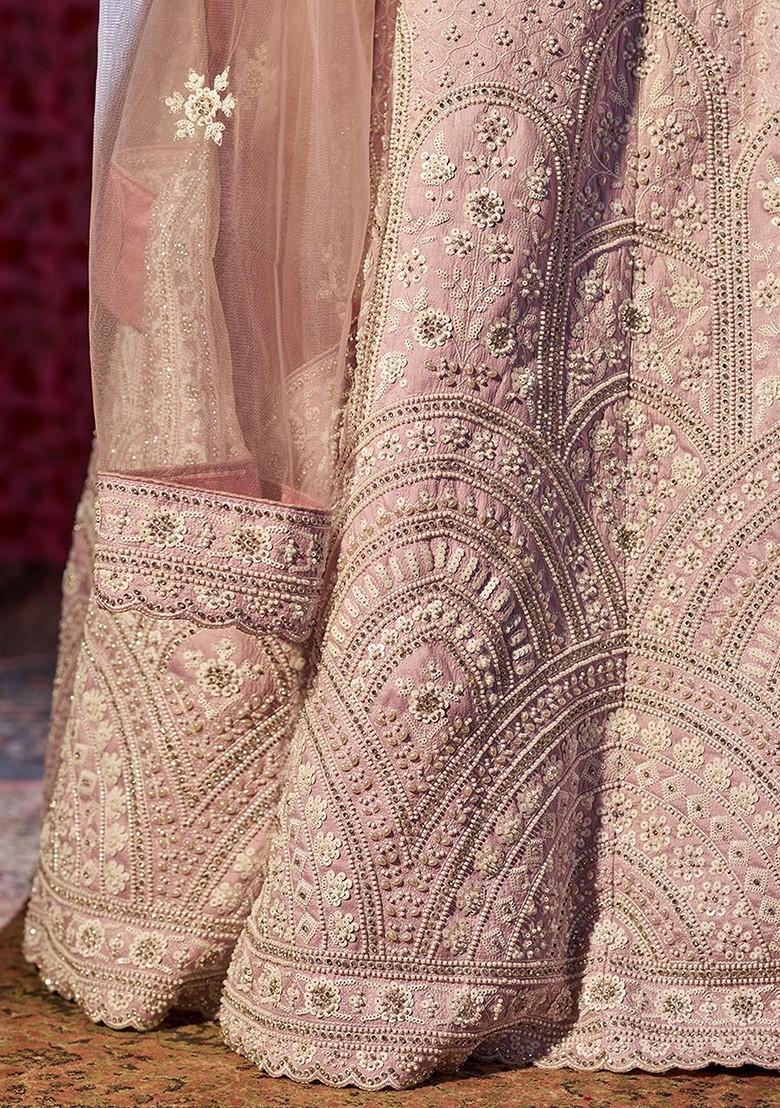 Purple Embroidered Poly Blend Lehenga Set