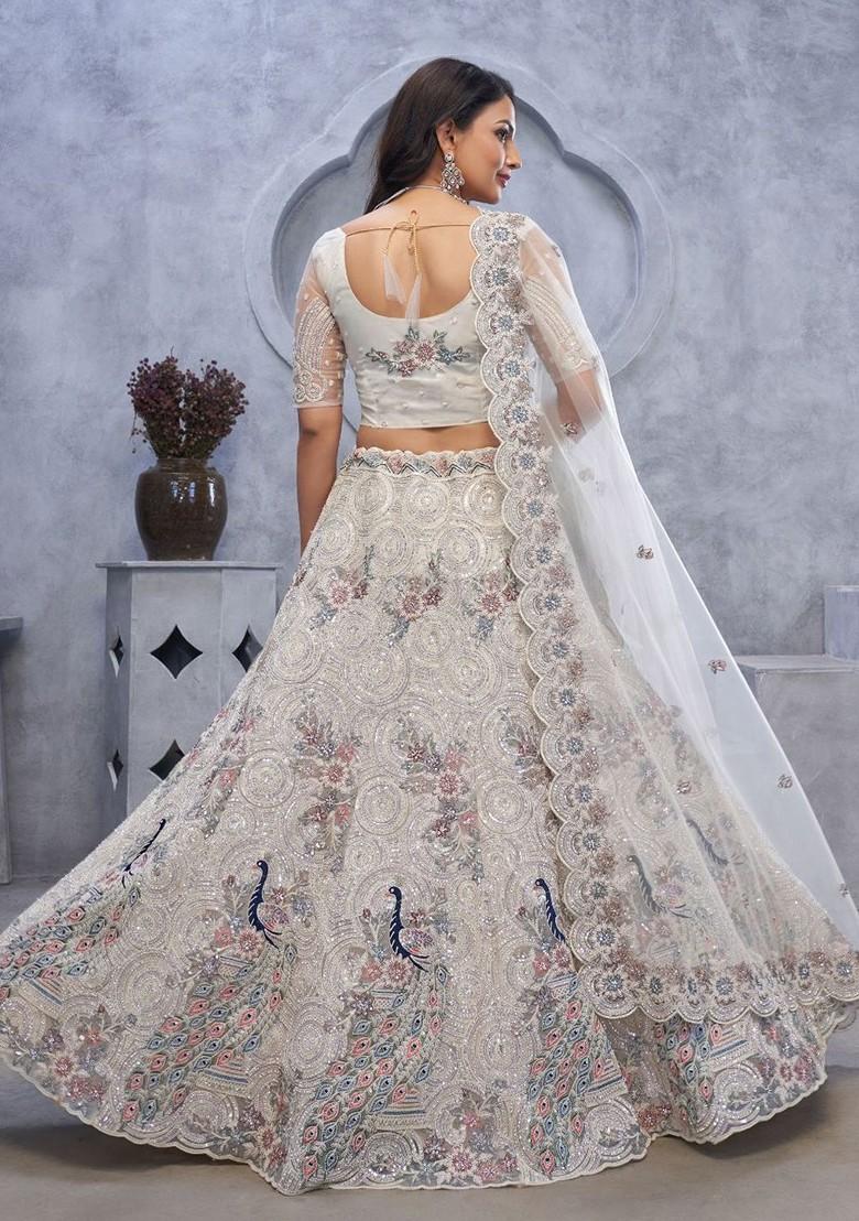 White Embroidered Poly Blend Lehenga Set