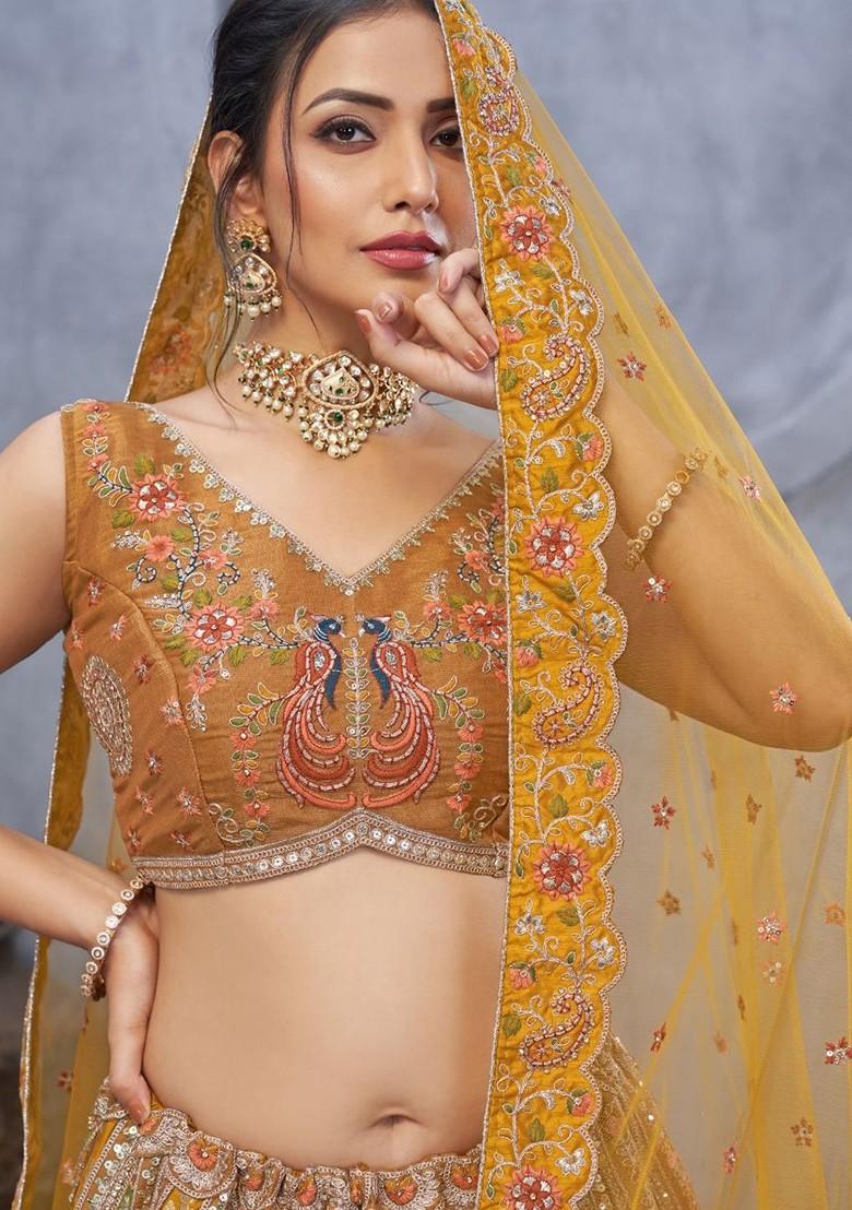 Yellow Embroidered Poly Blend Lehenga Set