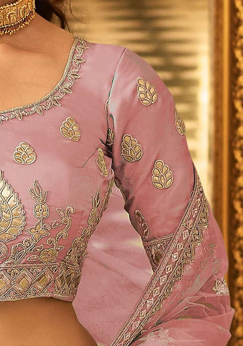 Purple Embroidered Poly Blend Lehenga Set