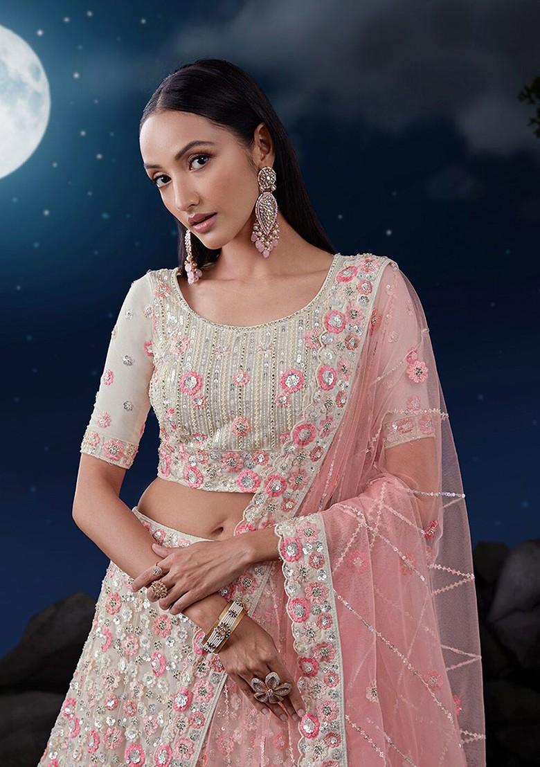 White Embroidered Poly Blend Lehenga Set