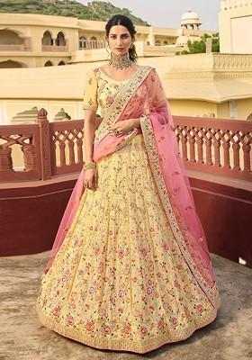 Yellow Embroidered Poly Blend Lehenga Set