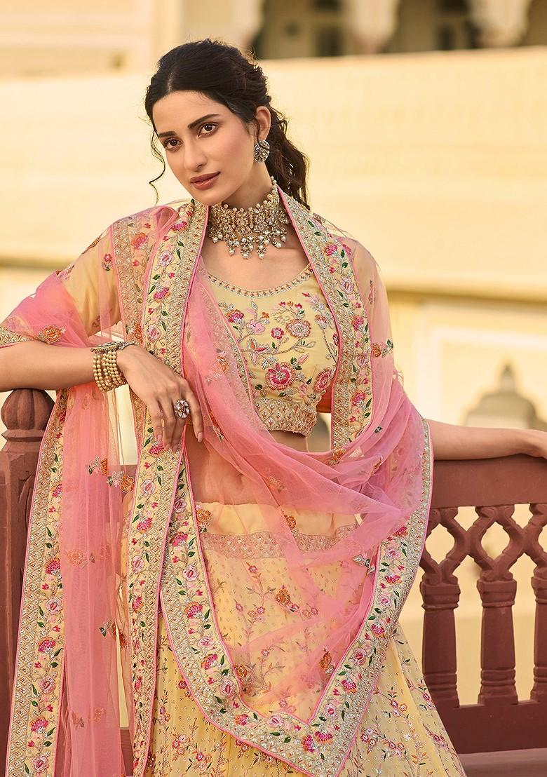 Yellow Embroidered Poly Blend Lehenga Set