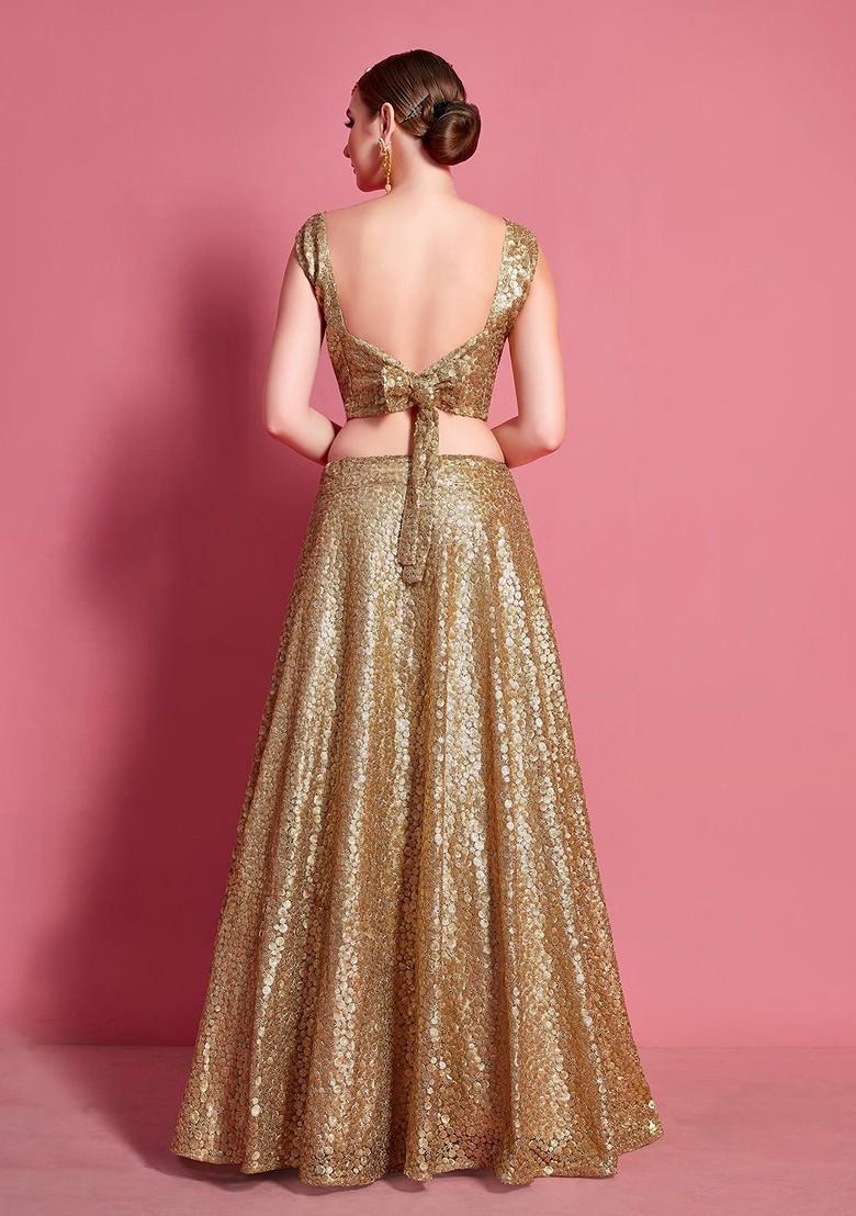 Beige Embroidered Poly Blend Lehenga Set