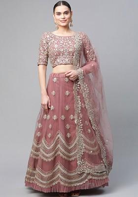 Purple Embellished Poly Blend Lehenga Set