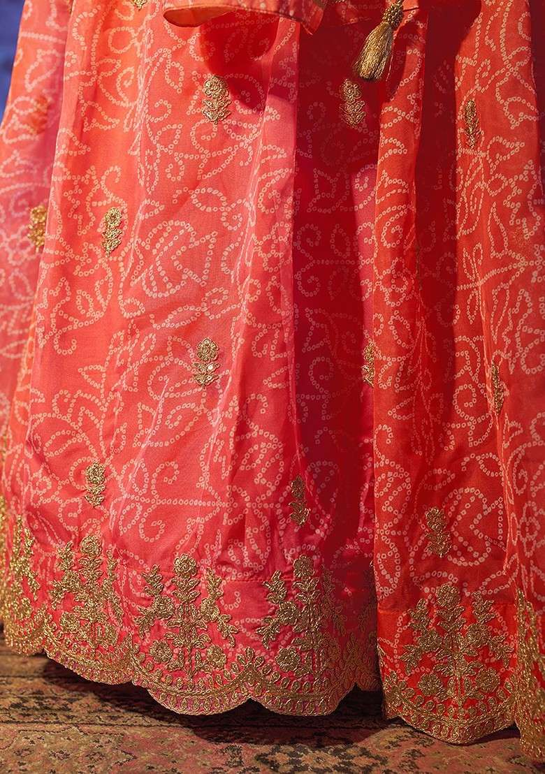 Orange Poly Blend Lehenga Set with Embroidered for Diwali | Wedding & Festive Wear - Indya