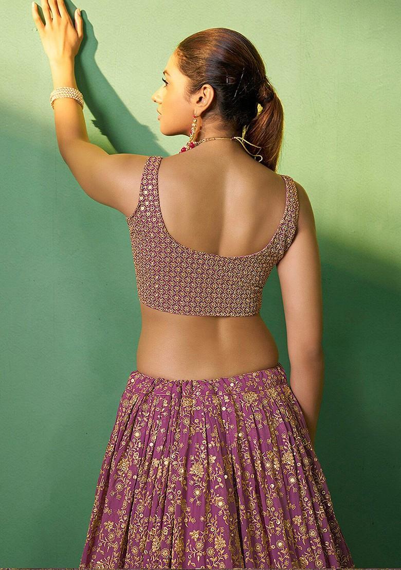 Purple Embroidered Poly Blend Lehenga Set