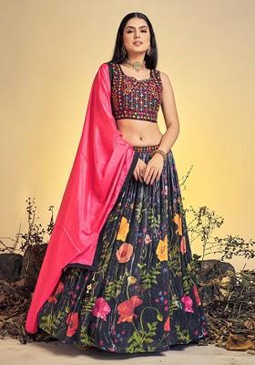 Black Embroidered Poly Blend Lehenga Set