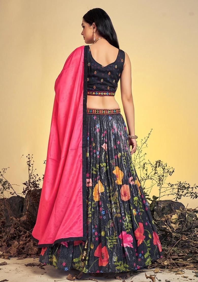 Black Embroidered Poly Blend Lehenga Set