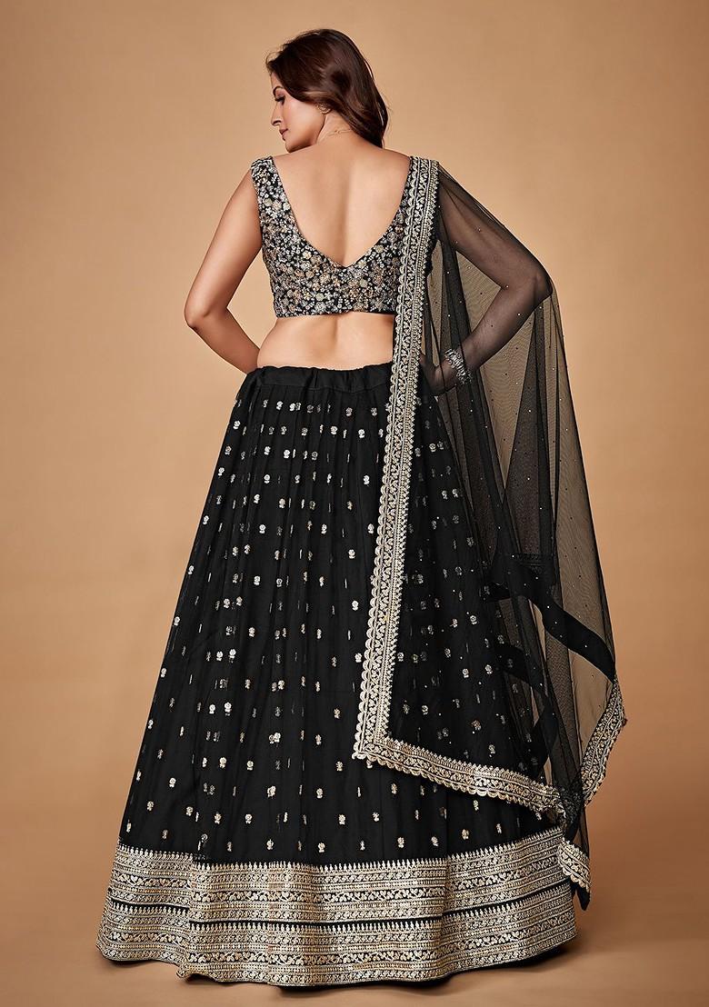 Black Embroidered Poly Blend Lehenga Set