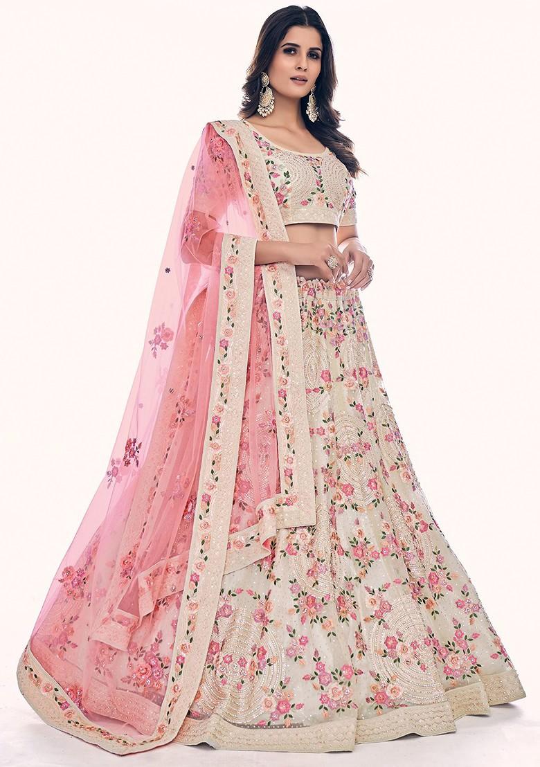 White Embroidered Poly Blend Lehenga Set