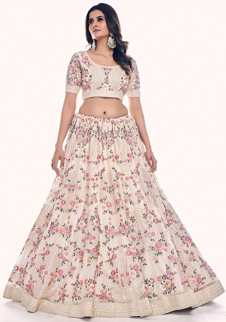 White Embroidered Poly Blend Lehenga Set