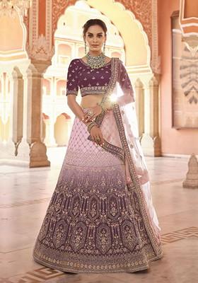 Maroon Embroidered Poly Blend Lehenga Set