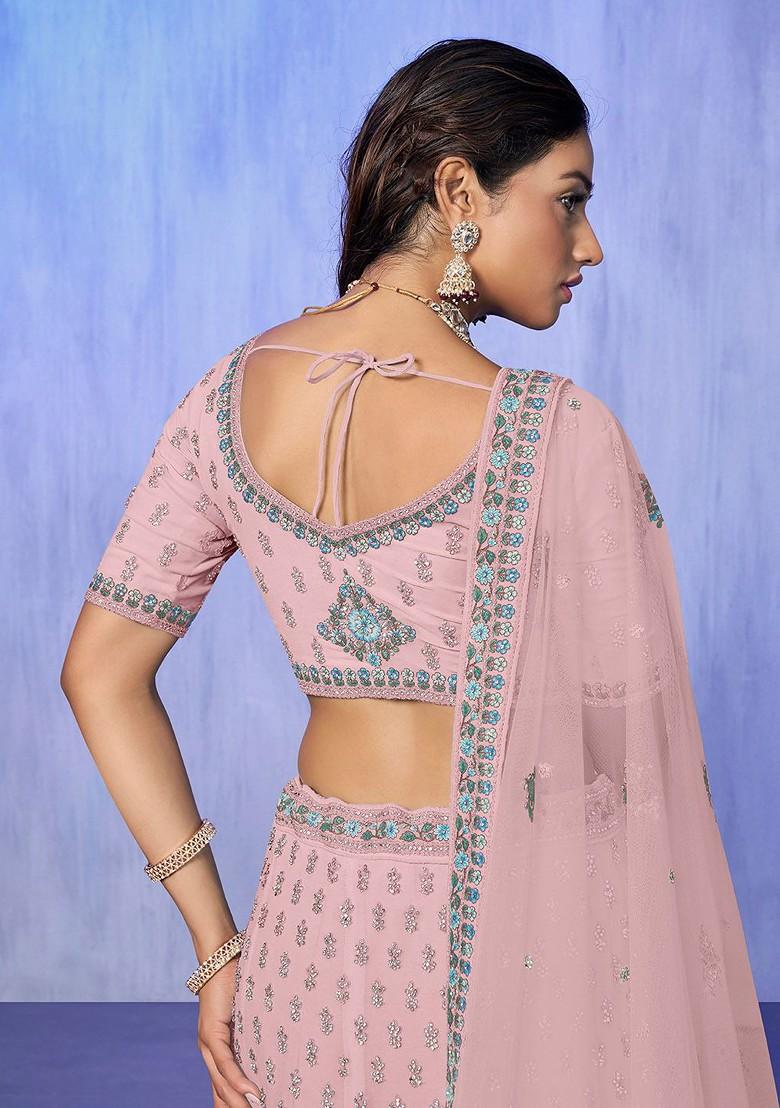 Pink Embroidered Poly Blend Lehenga Set