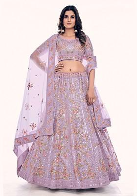 Purple Embellished Poly Blend Lehenga Set