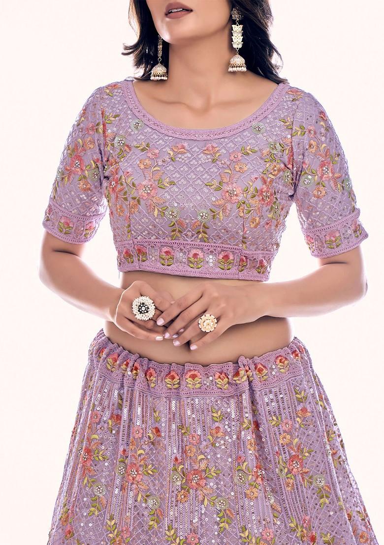 Purple Embellished Poly Blend Lehenga Set