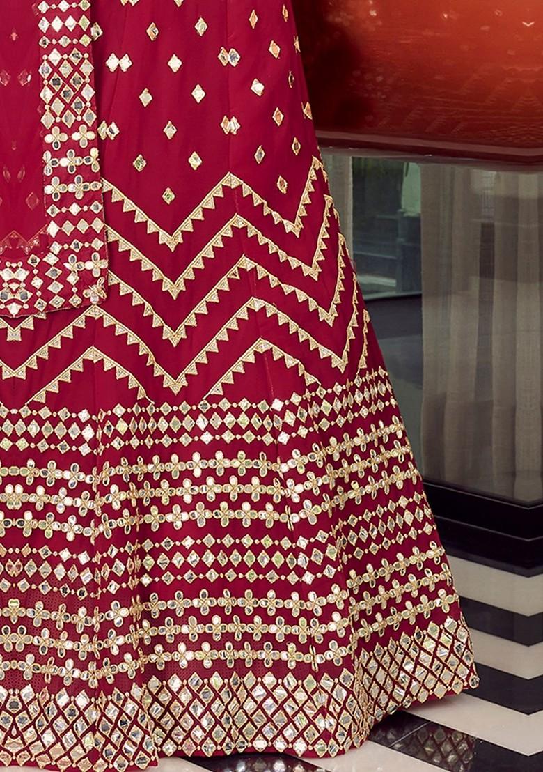Red Embroidered Poly Blend Lehenga Set