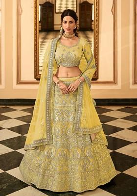 Yellow Embroidered Poly Blend Lehenga Set