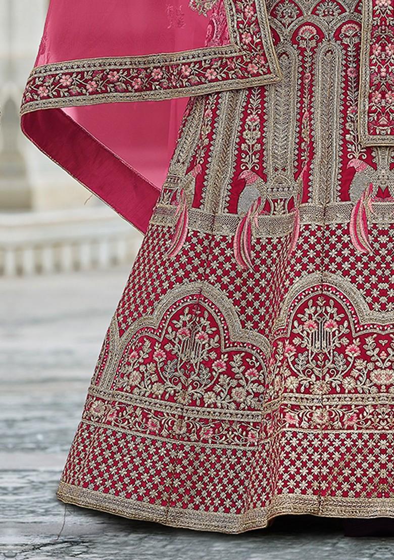 Pink Embroidered Poly Blend Lehenga Set