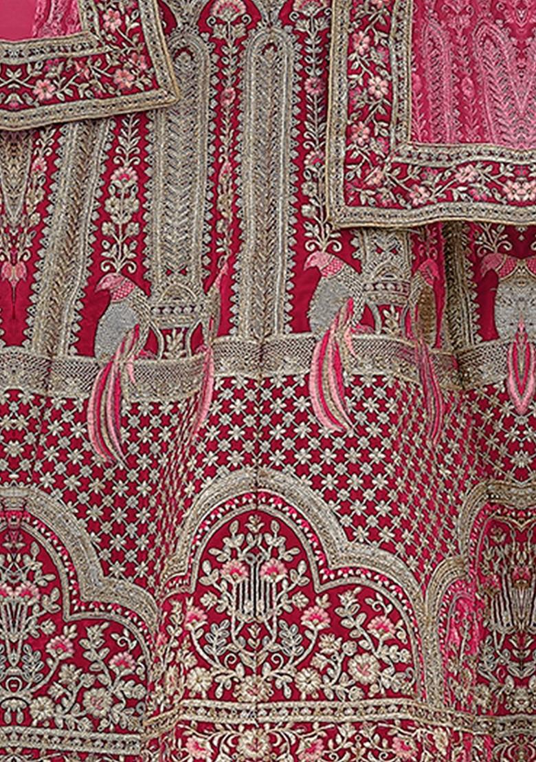 Pink Embroidered Poly Blend Lehenga Set