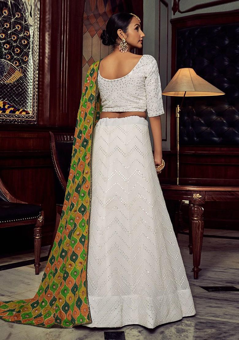 White Embellished Poly Blend Lehenga Set