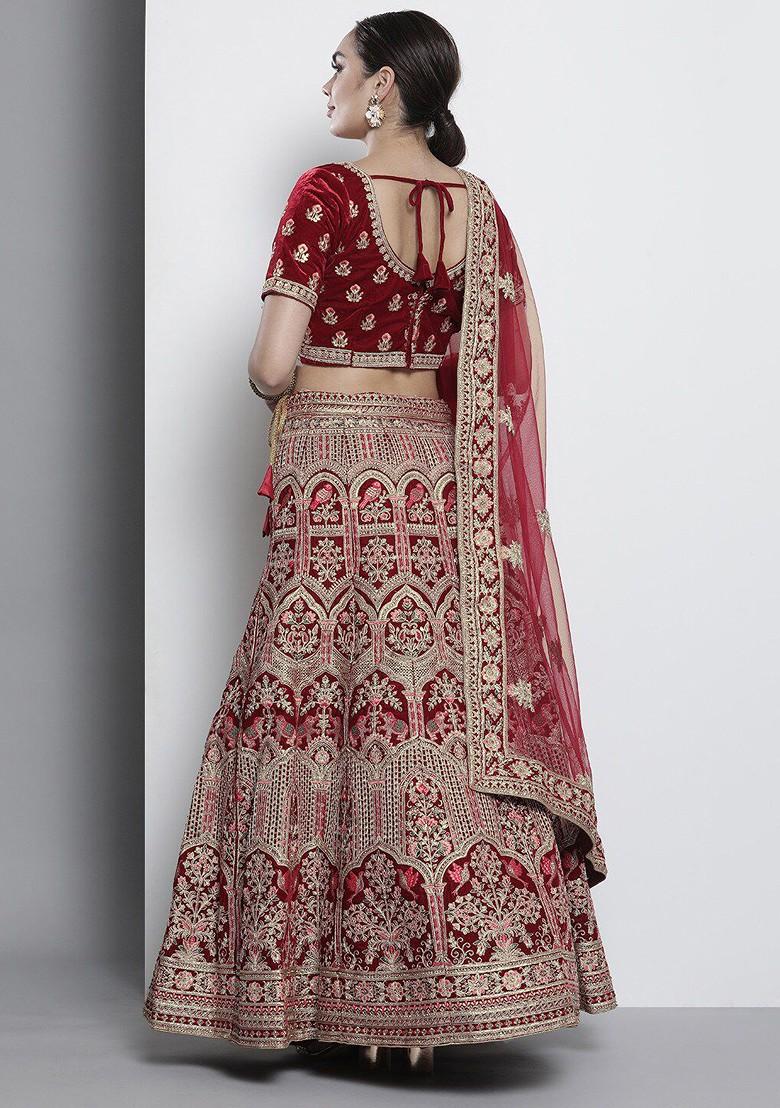 Maroon Embroidered Poly Blend Lehenga Set