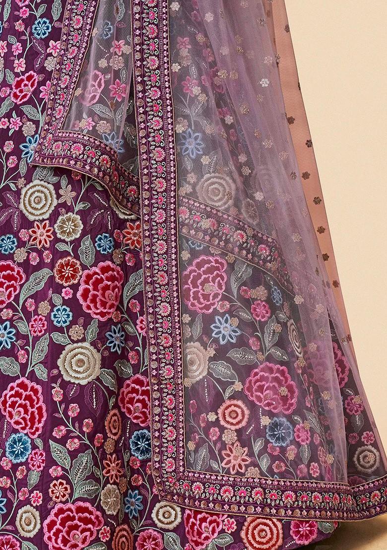 Maroon Embroidered Poly Blend Lehenga Set