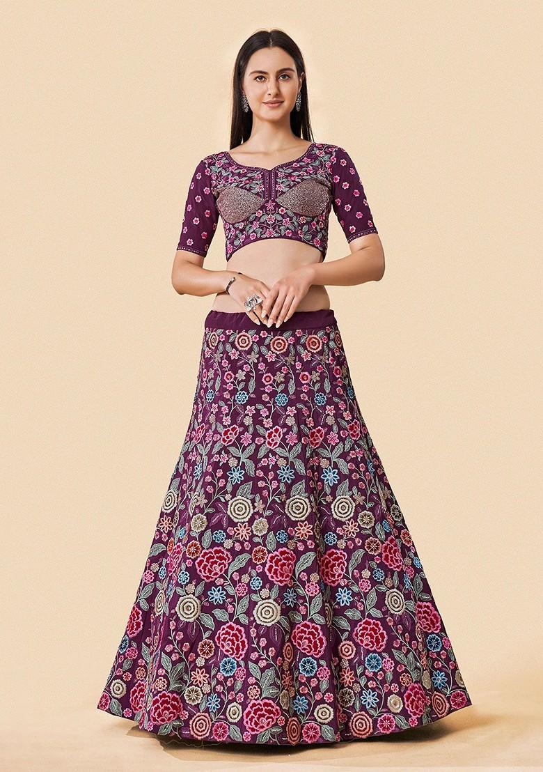 Maroon Embroidered Poly Blend Lehenga Set