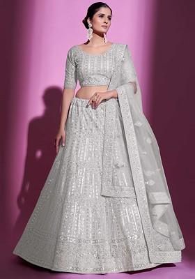 White Embellished Poly Blend Lehenga Set