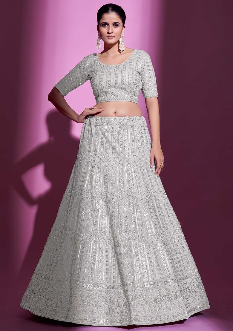 White Embellished Poly Blend Lehenga Set
