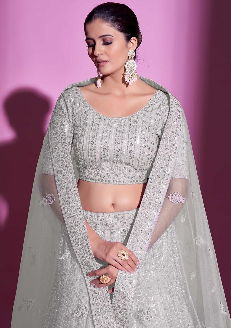 White Embellished Poly Blend Lehenga Set